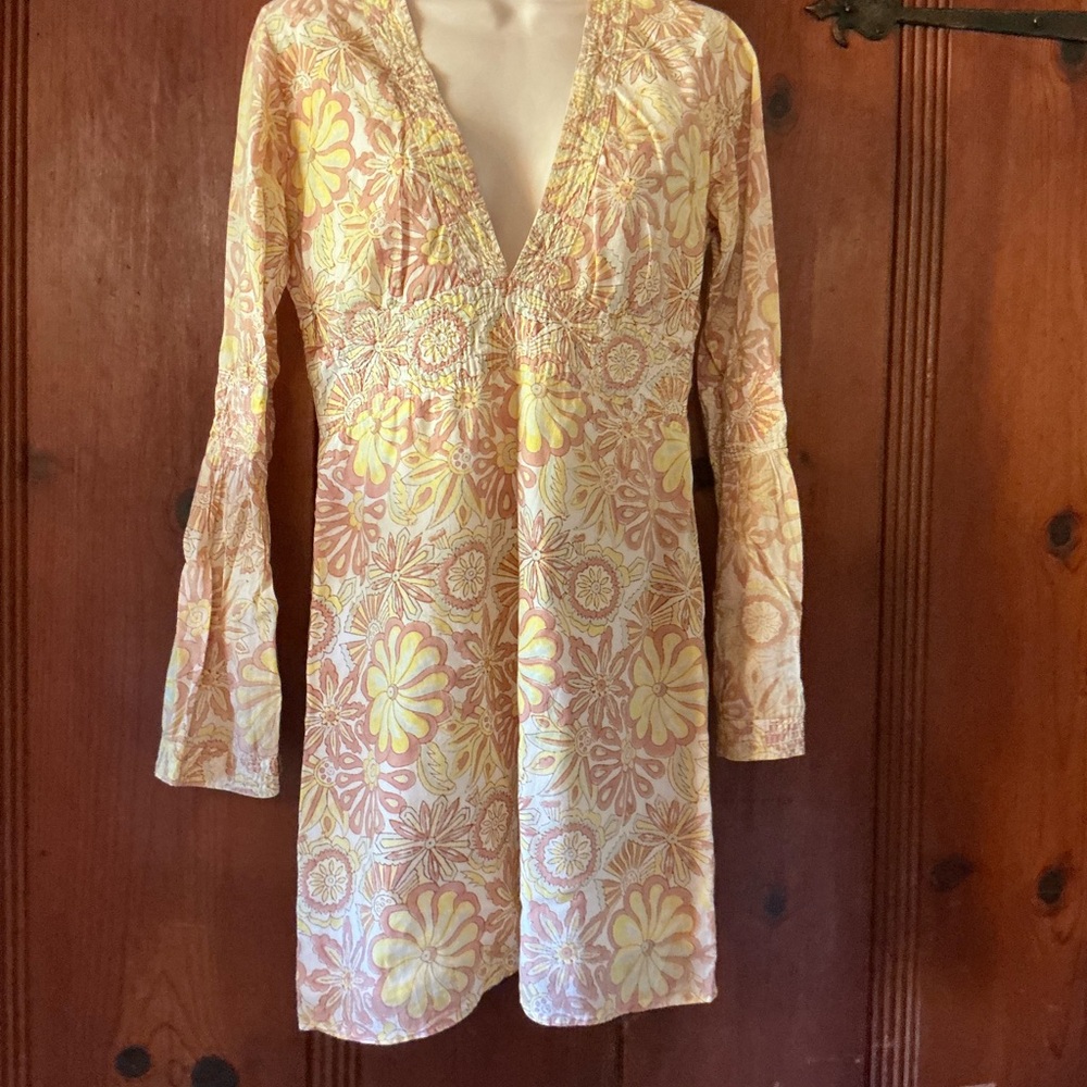 Kerry Cassill vintage Floral V-Neck Mini Dress - Yellow and Pink size 1 (xs/sm)